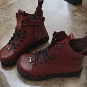 Black Leather Combat Boots For Women Handmade Winter